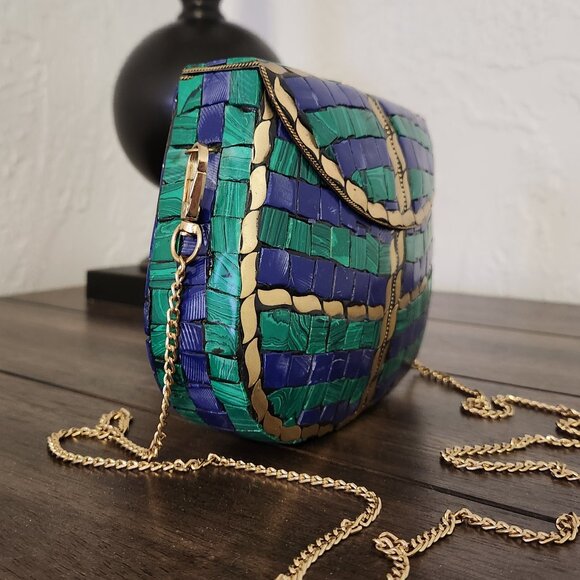 RAMLA Moroccan Mosaic Bag- Blue, Green, & Gold - Picture 5 of 10